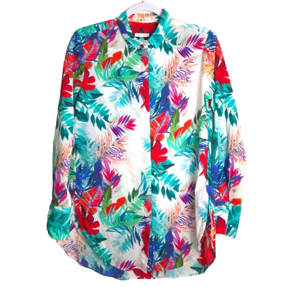 Robert Friedman Vibrant Floral Garden Girl Boho Retro‎ Shirts XS
